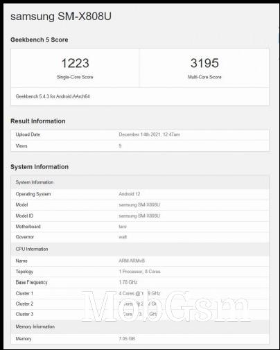 Samsung Galaxy Tab S8+ Geekbench test run