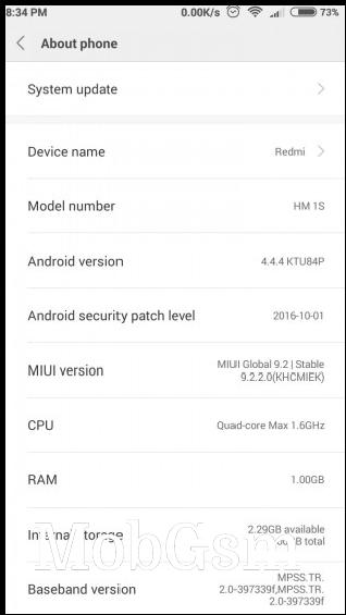 Xiaomi Redmi 1S MIUI 9 screenshots