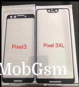 Google Pixel 3 and 3 XL purported screen protectors (left) and schematics based on them (right)