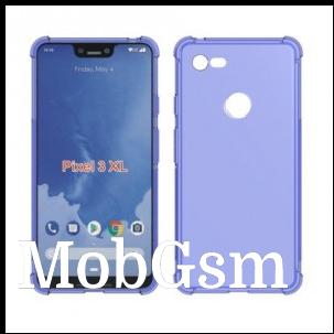 A Pixel 3 XL case render: notch on the front, single camera on the back