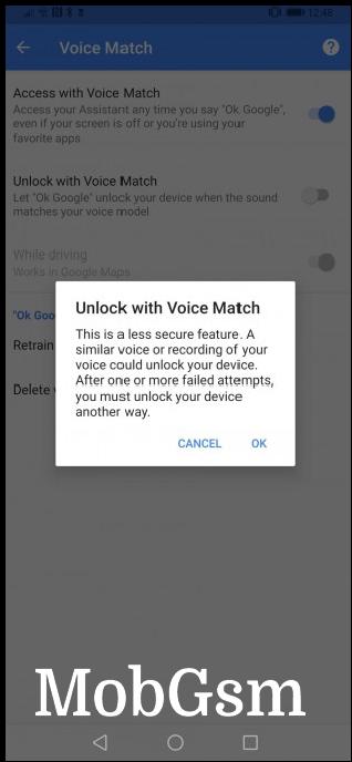 Voice Match settings on the Huawei Mate 20 Pro