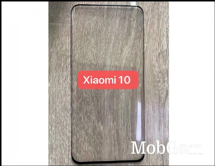 Xiaomi Mi 10 screen protector leaks showing curved glass, no holes 