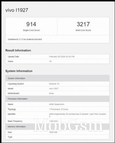 vivo iQOO 3 Geekbench listing