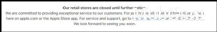 Apple stores closed until further notice