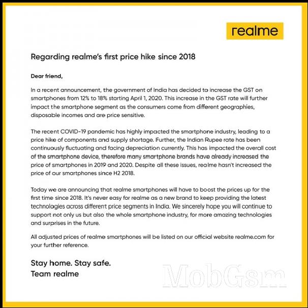 Realme smartphones get costlier in India after GST increase