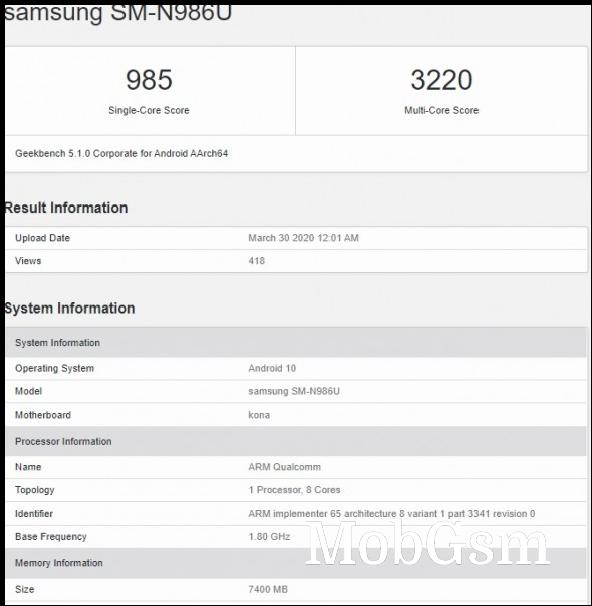 Samsung Galaxy Note20+ 5G pops up on Geekbench