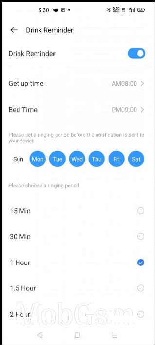 Drink Reminder settings