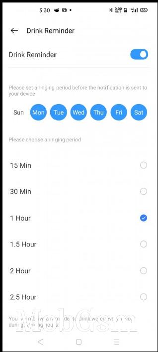 Drink Reminder settings