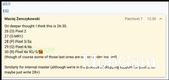 First mention of Google “Pixel 5a” appears in AOSP