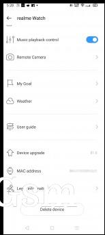 Realme Watch settings in Realme Link app