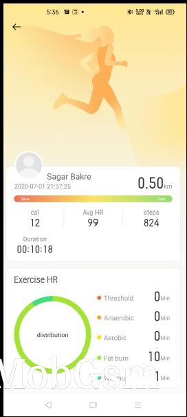 Walk mode data in Realme Link app