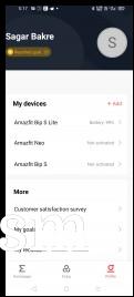 Amazfit Bip S Lite data and settings in Zepp for Android