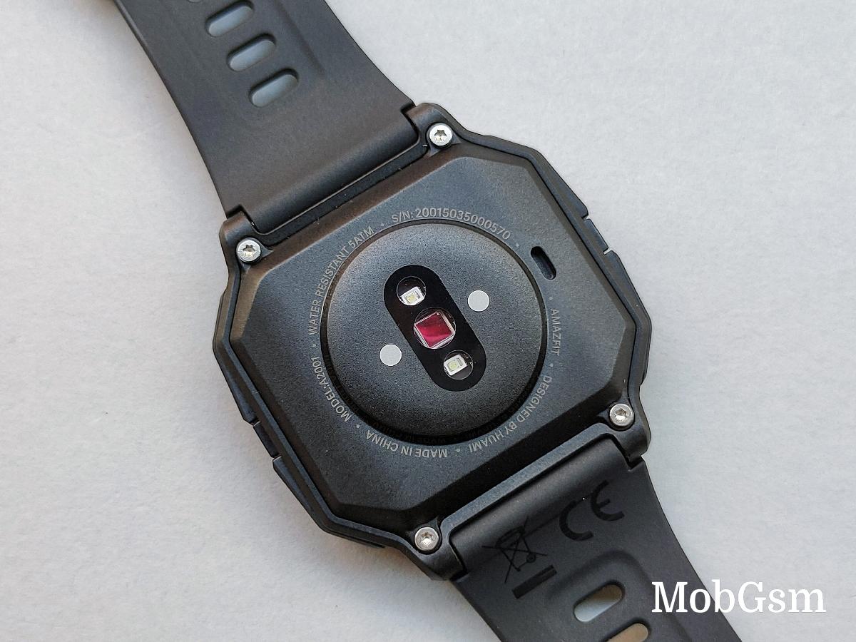 Charging connectors and PPG Bio-Tracking Optical Heart Rate Sensor on Amazfit Neo