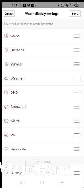 Watch display settings