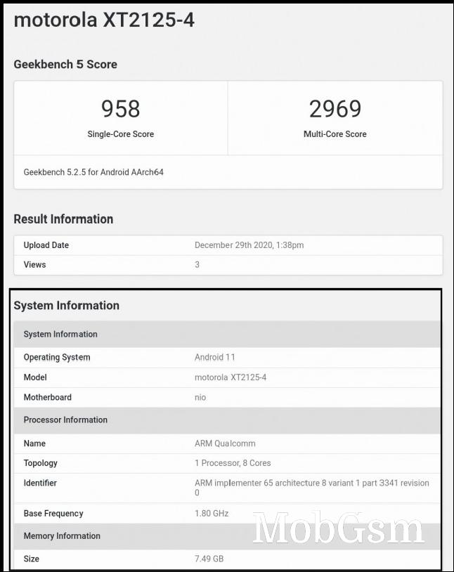 Motorola Nio Geekbench scorecard