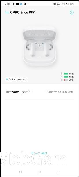 HeyMelody app showing the battery level of the buds and charging case on a Realme smartphone