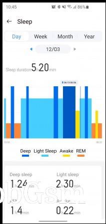 Sample Sleep Tracking session