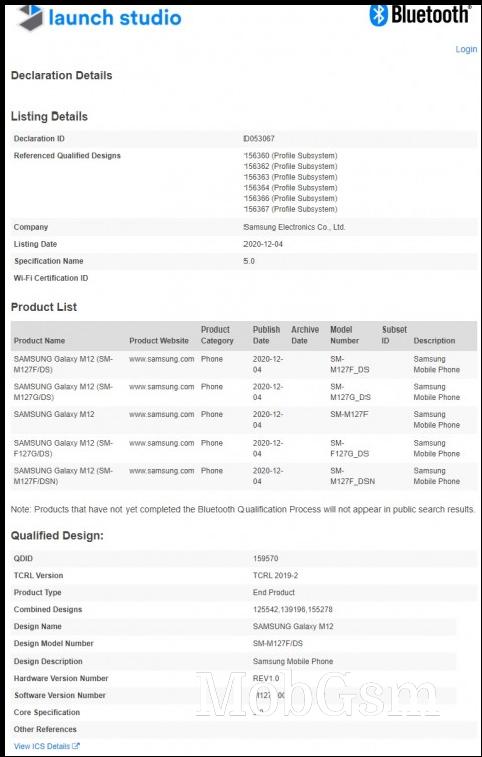 Galaxy M12 gets Bluetooth certified