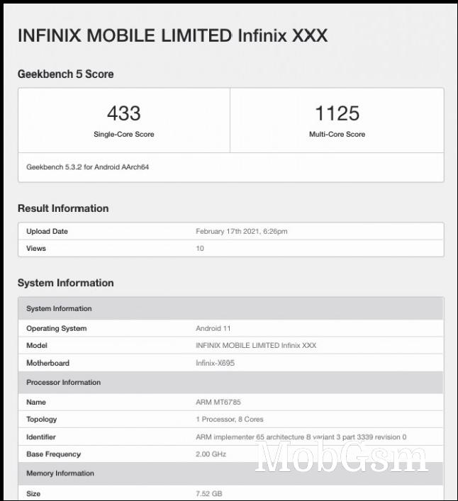 Infinix Note 10 Pro Geekbench listing