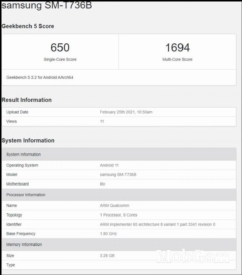 Samsung Galaxy Tab S7 Lite brings Snapdragon 750G on Geekbench