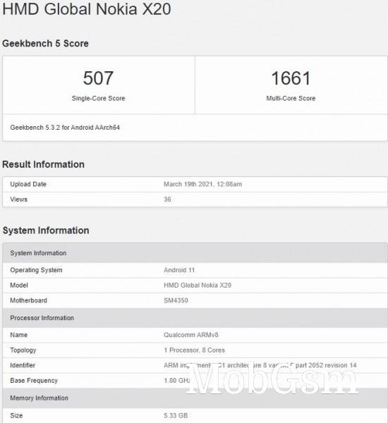 Nokia X20 visits Geekbench with a Snapdragon 480 5G SoC