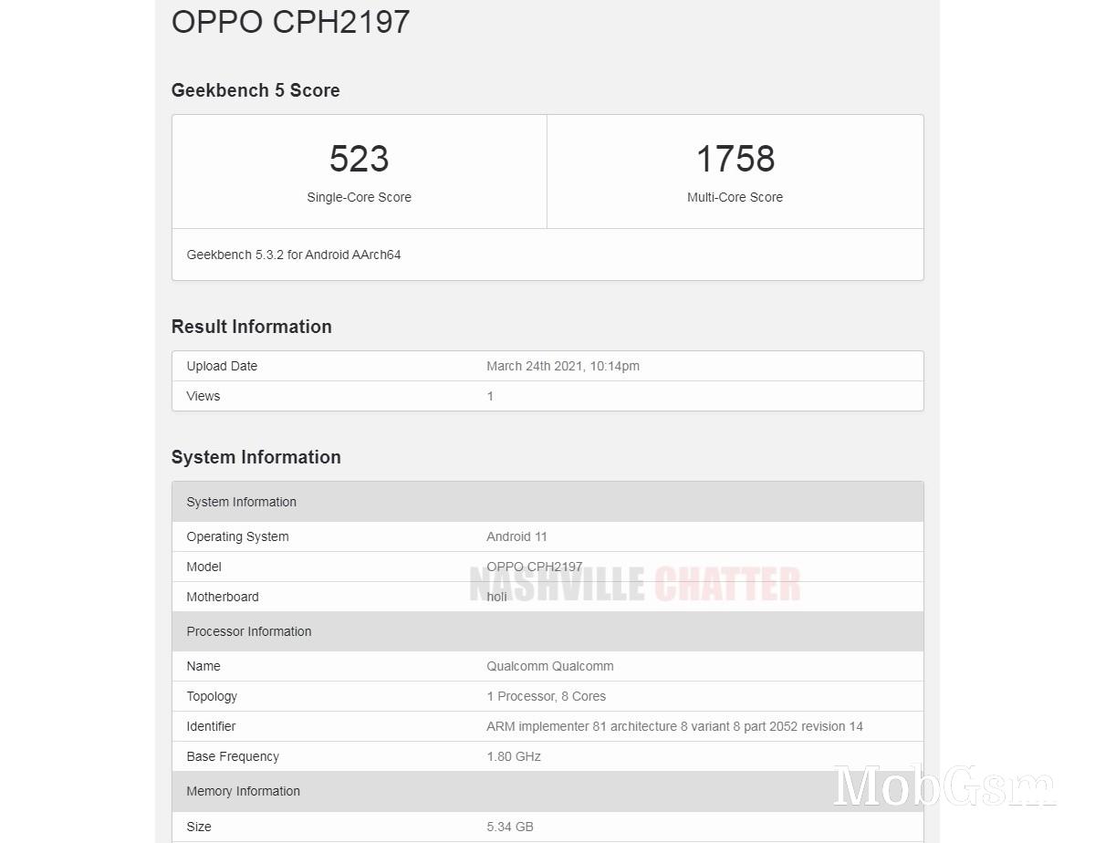 Oppo A74 5G stops by Geekbench with Snapdragon 480 chipset