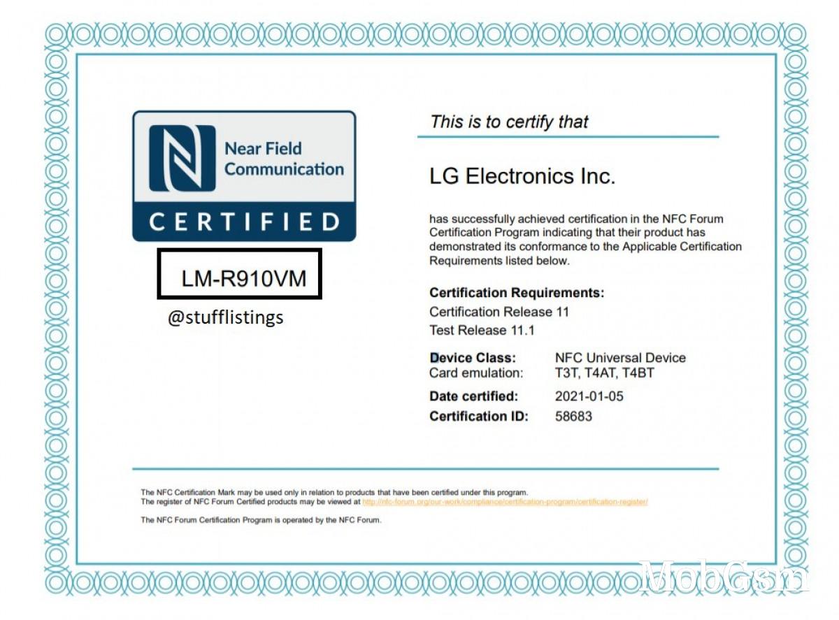 NFC certification for LG