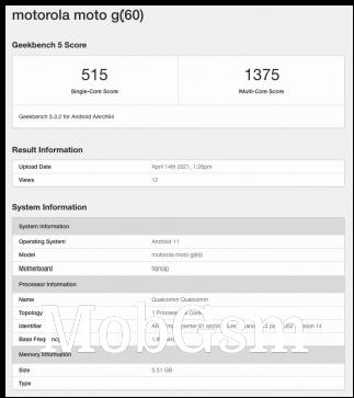 Motorola Moto G60 and Moto G40 Geekbench listings