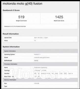 Motorola Moto G60 and Moto G40 Geekbench listings