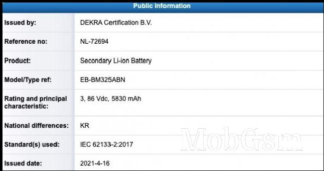 Samsung Galaxy M32 battery listing