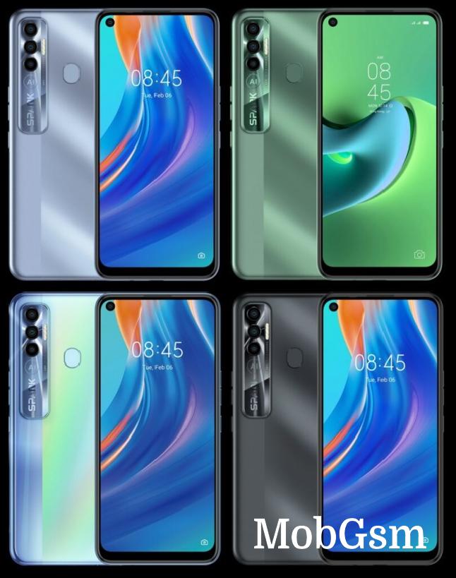 Tecno Spark 7 Pro in its four official colors