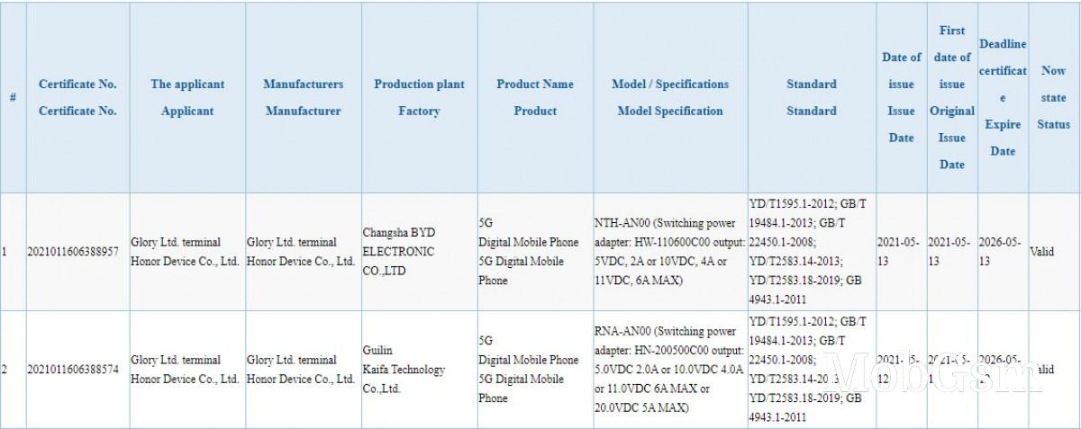 Honor 50 and 50 Pro receive 3C certification confirming 66W and 100W charging