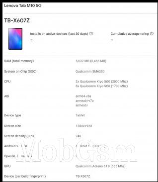 Lenovo Tab M10 5G on the Google Play Console