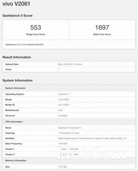 vivo V21 SE pops up on Geekbench with Snapdragon 720G