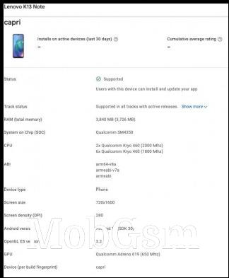 Lenovo K13 Note and K13 Pro listings