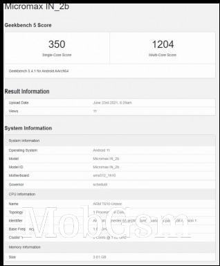 Geekbench 5 scores: Micromax In 2b