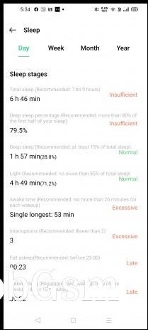 Sleep tracking on Oppo Band Style