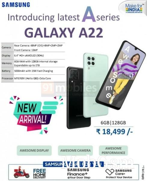 Samsung Galaxy A22 India price leaked