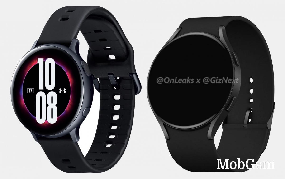 The current Galaxy Watch Active2 (left) and the Watch Active4 render (right)