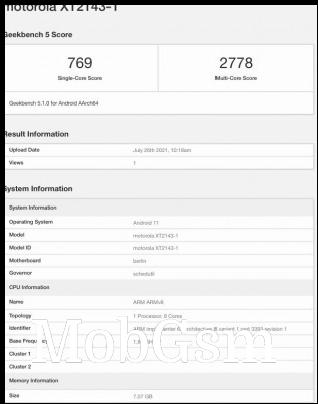 Moto Edge 20 on Geekbench