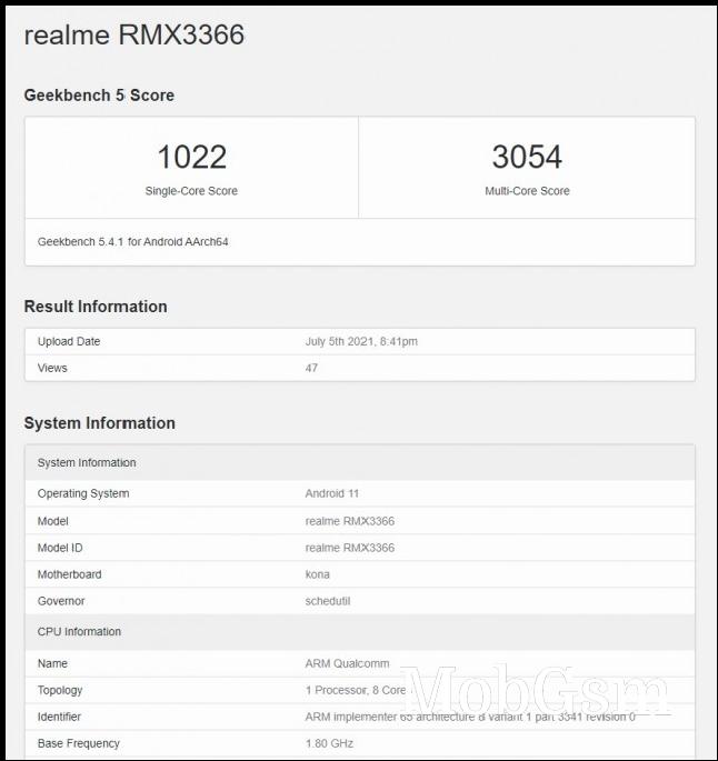 Realme RMX3366 on Geekbench