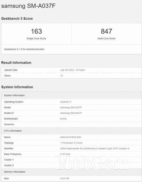 Samsung Galaxy A03s passes through Geekbench