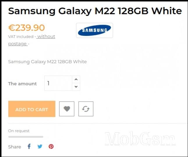 Samsung Galaxy M22 retail listing