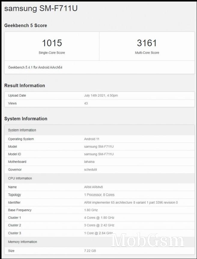 Samsung Galaxy Z Flip3 specs revealed on Geekbench