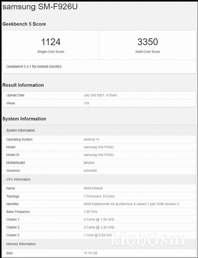 Samsung Galaxy Z Fold3 on Geekbench