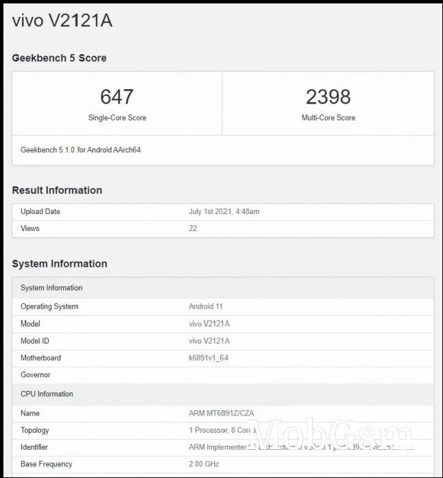 vivo S10 Geekbench listing