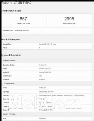 Geekbench 5 scorecard for the Xiaomi Mi Mix 4