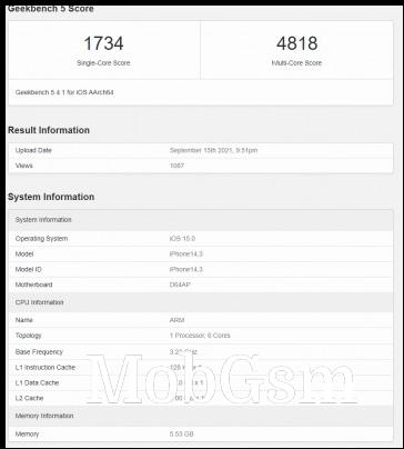 iPhone 13 Pro Max Geekbench CPU scores