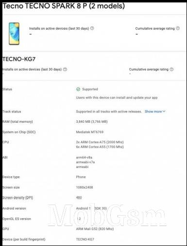 Tecno Spark 8P GPC listing