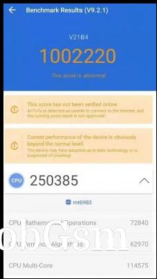 vivo V2184 with Dimensity 2000 (MT6983) scores over 1 million points on AnTuTu